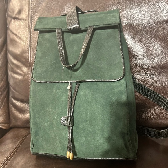 Handbags - Vintage Susan Gail Suede & Leather Backpack – Forest Green / Black Trim